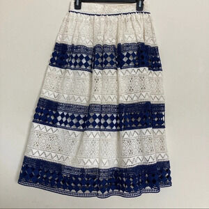 Philosophy di Lorenzo Serafini Lace Midi Skirt Sz 4 Cream/Navy